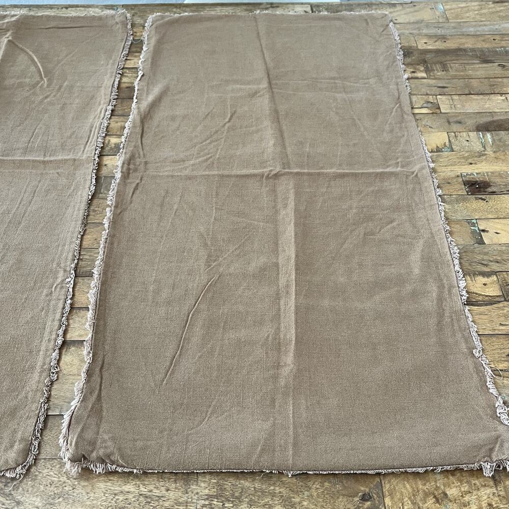 Casaluna King Pillow Shams (2) Linen Blend Brown w/ Frayed Edges Zipper Closure